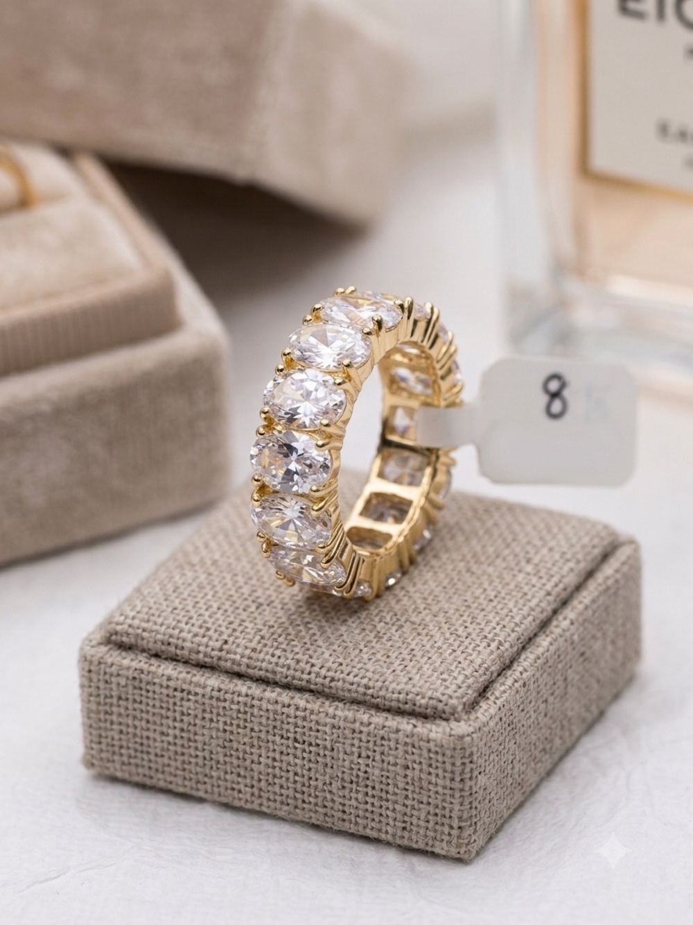 Gold Sparkling Oval Cut Eternity Band Ring - Size 8